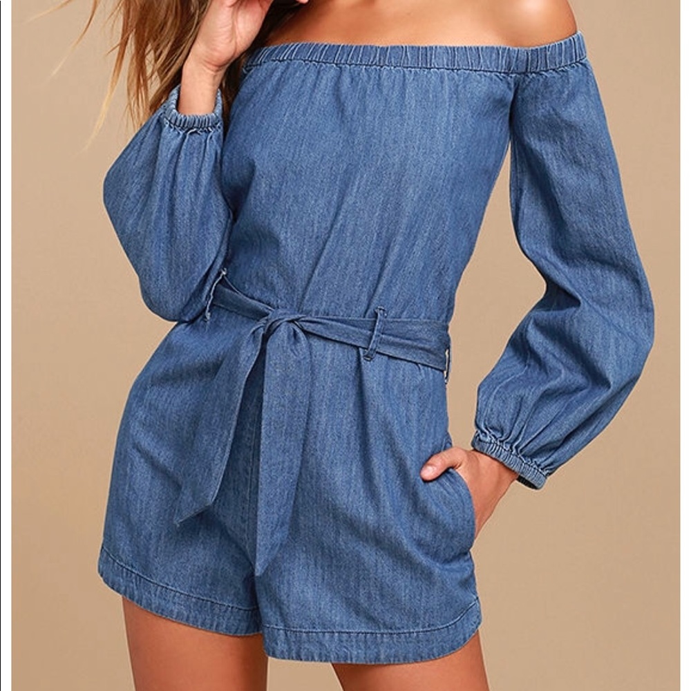 Free People Chambray Off-The-Shoulder Romper